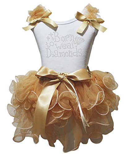 Vestido blanco antirozaduras para niña con falda pétalos caqui y top elástico dorado