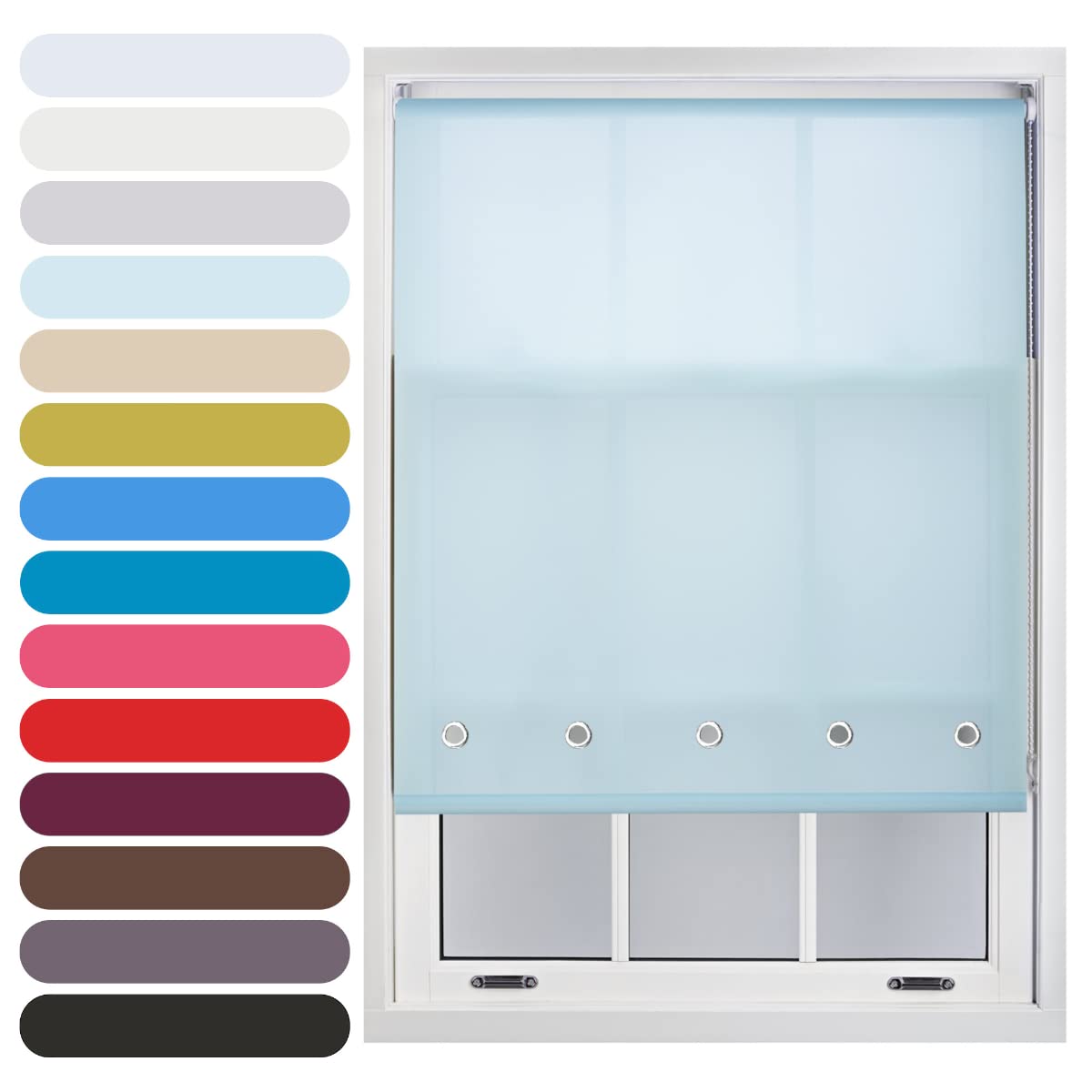 Furnished Duck Egg Blue Daylight Roller Blind With Round Eyelets Trimmable, 60W X 210H Cm