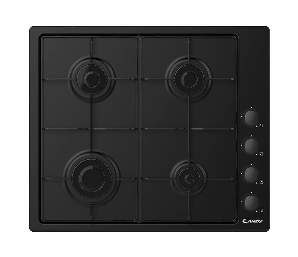 Candy 4 Burner Gas Hob with Side Rotary Controls and Enamel Pan Stands Black 60cm - CHW6lBB