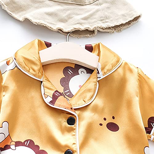 Toddler Baby Kids Satin 𝐏ajamas Short Sleeve Button Down 2 Piece 𝐏js Bow Cute Set Little Girl Summer Silk 𝐒leepwear3
