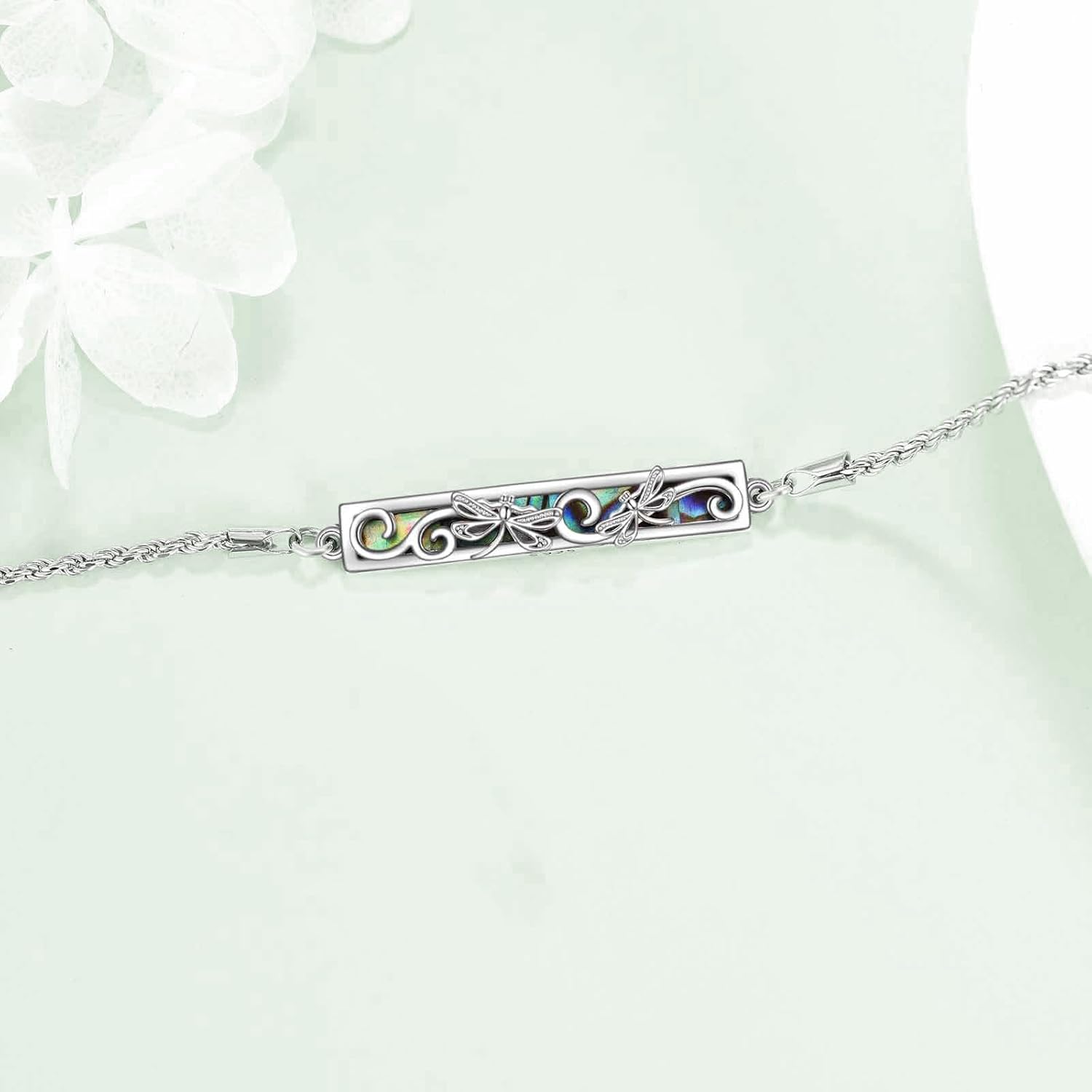 Dragonfly Bracelet Sterling Silver Dragonfly Abalone Shell Bracelet Dragonfly Pendant Jewelry For Women - Image 4