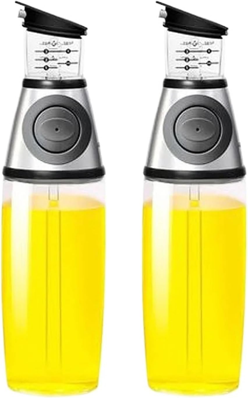 Sprayer Superior Clear Glass Vinegar Jug Dispenser Oil Meter Kitchen Large Opening Filling Cleaning 250/500 ML(2pcs 500ML silver)