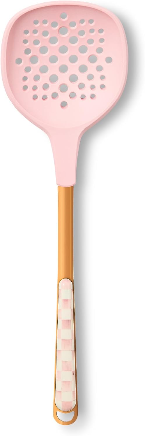 MACKENZIE-CHILDS Slotted Spoon, Silicone Turner for Cooking, Black-and-White Courtly Check
