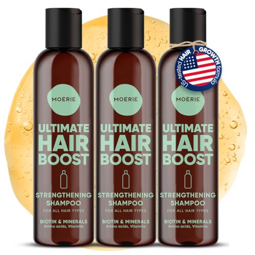 Image of Moerie Hair Growth Shampoo for Men and Women, Hair Loss Solution with Biotin and Rosemary, Thickening Shampoo for Thinning Hair - Ultimate Boost for All Hair Types, Triple Set