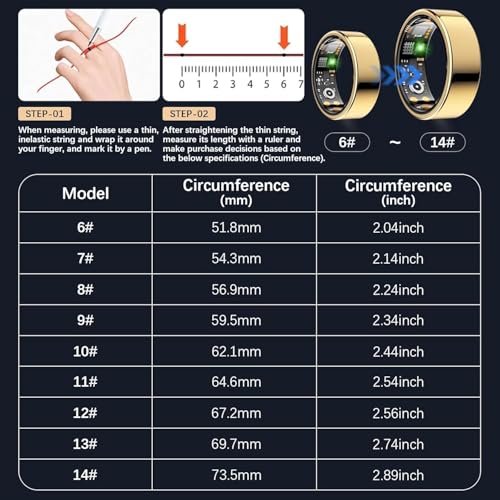 Image of Ring Health Tracker for Women Men, Fit Ring with Heart Rate, Blood Oxygen, Sleep Monitor, Calories, Step Counter, No Subscription Fee (Gold, 13#)