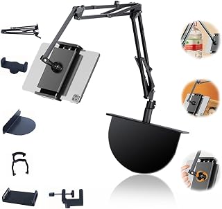 Hidden Bedside Phone Tablet Holder Retractable, 360° Rotation Gooseneck Clamp Stand Flexible Long Arm Insertable Slit and Clip-On Cell Phone Tablet Holder for Kitchen Bed Sofa Desk (Color : Deluxe)
