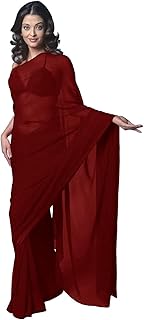 Women's Bollywood Chiffon Plain Sari Festival Uniform Saree Wrap Fabric