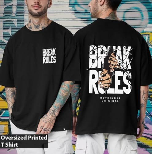 Image of Manlino Black Cotton Graphic Printed Oversized t Shirt for Men | Backprint Oversized t Shirt | t Shirt Back Print| 158