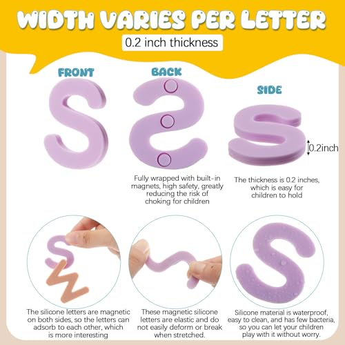 VioraWhite 52 Pcs Food Grade Silicone Magnetic Letters (Sealed Magnet, Cpc Certified) Toddler Fridge Bulk ABC Educational Learning Toy for Kid Baby Girl Boy Gift(Candy Color) - Image 2