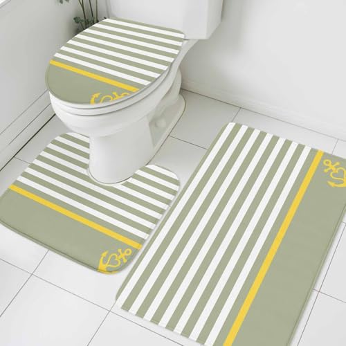 Anchor Sage Green Bathroom Rug Sets 3 Piece, Non Slip
