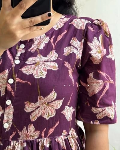 Image of Women's Cotton Blend Maxi Midi Dress Western Dress for Women Elegant Floral Printed Long Dresses