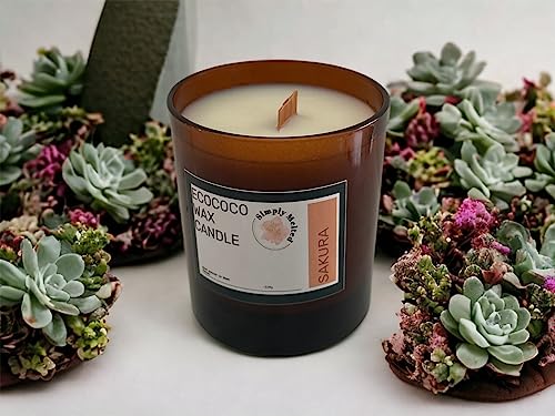 Bougie parfumée Sakura en cire de noix de coco et sa mèche en bois
