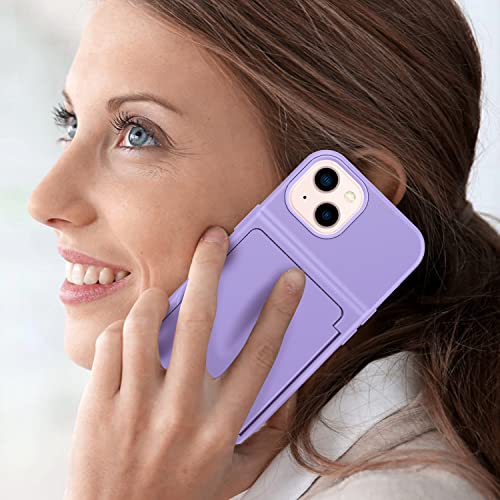 Lesgull LES-CARD-IP13-LG PURPLE For Iphone 13 Wallet Case, [Built In Credit Card Holder] 2 In 1 Defender With Card Slots Hidden Mirror Kickstand Shockproof Tpu Bumper Hevay Duty Protection Cover thumb #5