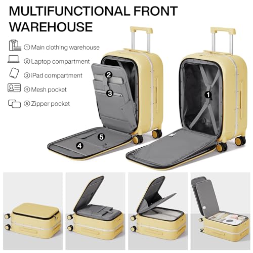 Image of mixi Luggage Suitcase with Spinner Wheels, Travel Luggage Aluminum Frame PC Hardside with TSA Lock & Cover, Lark Yellow, 20-inch, Minimalist
