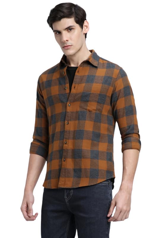Image of Dennis Lingo Men's Grey Cotton Casual Shirt, Long Sleeve Relaxed Fit Spread Collar