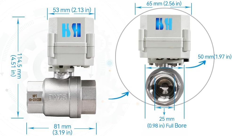 1 inch DN25 110-230VAC Normally Closed Stainless Steel 304/CF8 Motorized Electrical Ball Valve With U.S. Plug