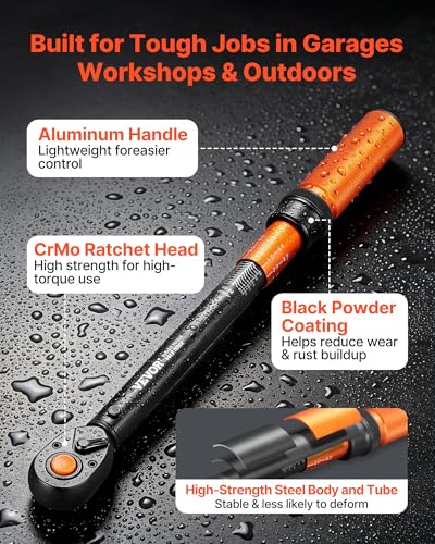 Image of VEVOR Torque Wrench, 1 /2-inch Drive Click Torque Wrench, 14.8-162.4 lbf-ft / 20-220 N.m, Dual Scale Readings, ±3% High Precision, with Extension Bar, Adapter and Storage Case, for Automotive Repair