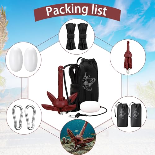Image of Lounsweer 2 Pack 1.5 /3.5 lb Marine Kayak Anchor Kit Folding Grapnel Anchor Kit Boat Kayak Fishing Accessories for Small Boats Kayaks Canoe Paddle Boards