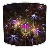 12 Inch Electric Colourful Flowers Abstract Lampenschirms Für eine Tischlampe. Das Bild wird dreimal um den Lampenschirm herum wiederholt und durch einen winzigen weißen Rand getrennt. * Dieser Lampenschirm hat eine Trommel- / Zylinderform *