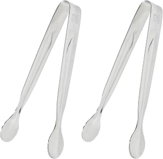 2 Pcs Stainless Steel Mini Tongs, Silver Ice Serving Tong Sugar Cube Tong, Tiny Kitchen Tongs for Appetizers/Tea Party, Coffee Bar, Desserts