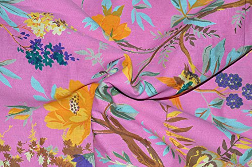 Tejido de tela con estampado de pájaros y flores, 100% algodón, tejido de correr de 10 yardas