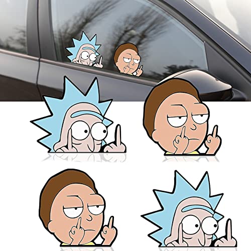 4 Pcs Réfléchissants Rick and Morty Stickers Voiture, Stickers pour Voiture, Autocollants Voiture, Stickers Moto, Auto Aufkleber Lustige for Cars, Notebooks, Windows, Etc