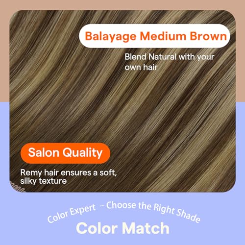 Image of Full Shine Invisible Clip in Hair Extensions, Balayage Brown to Blonde 4Pcs