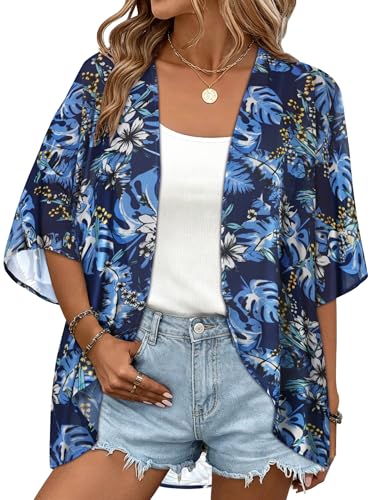 Image of Women Kimono Cardigans Casual Summer Tops Cover up Open Front Floral Print Resort Wear 2026