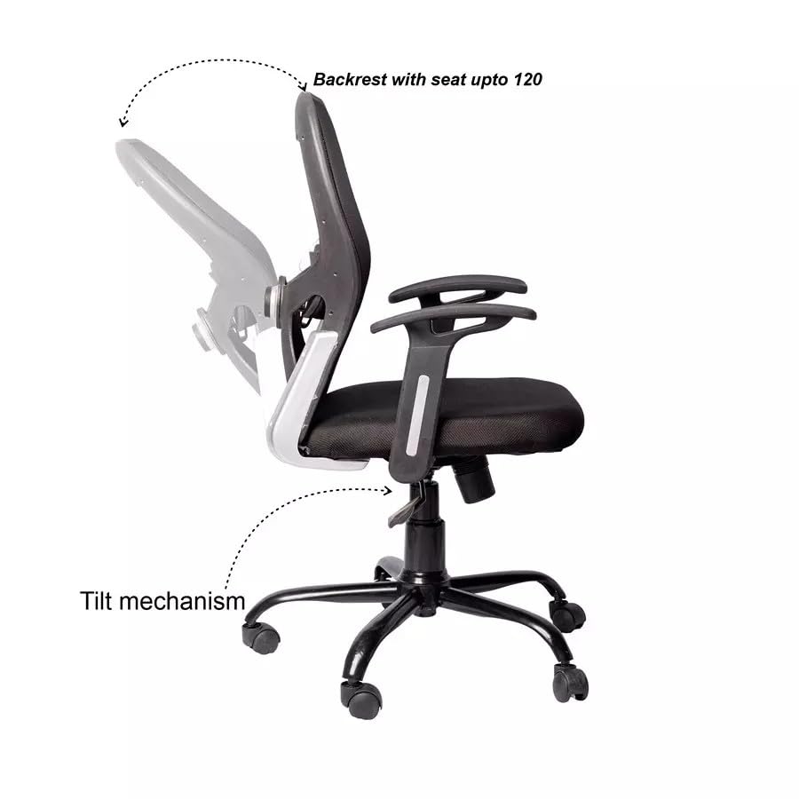 Image of Ergonomic High Back Office Chair with Cushioned Fabric Backrest, Adjustable Height, Padded Seat, Fixed Armrests, 360 Swivel Computer Desk Chair for Home, Office & Study (Black)