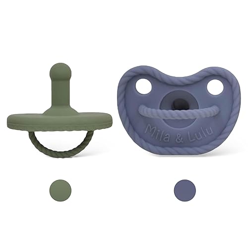 Miniatura 9 de Chupetes redondos de silicona (juego de 2) – 100% grado alimenticio, diseño de una sola pieza, pezón redondo suave, protector de flujo de aire