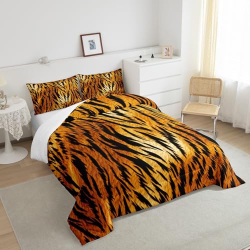 Image of Feelyou Kids King Zebra Print Bedding Set Zebra Stripe Bedding Set Wild Animal Skin Comforter Set Teens Brown Black Duvet Set Bed Set 3Pcs