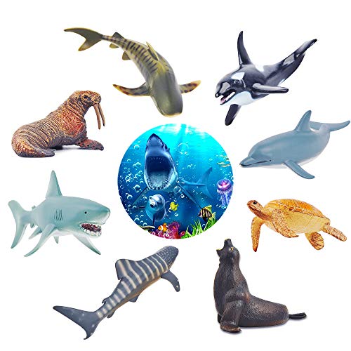 GizmoVine Animaux Marins Ensemble Jouet Animaux Figurine Modèle Bain Jouets pour Enfant Eductif Fête Cadeau 8PCS (Animaux Marins)