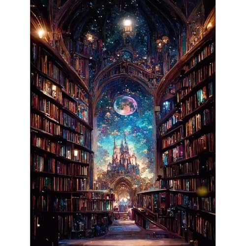 NEGEKFKX Castle Paint by Numbers Kit for Adults Beginner Library Easy Adult Paint by Number Kits on Canvas DIY Painting for Beginners Art by Numbers for Home Wall Decor 16x20 Inch