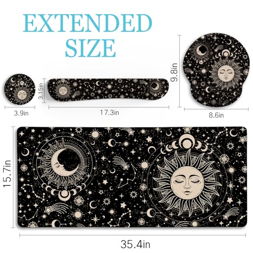 Image of LIMKRIAN Sun Moon Mouse Pad Set Large Desk Mat Pad, Boho Desk Accessories