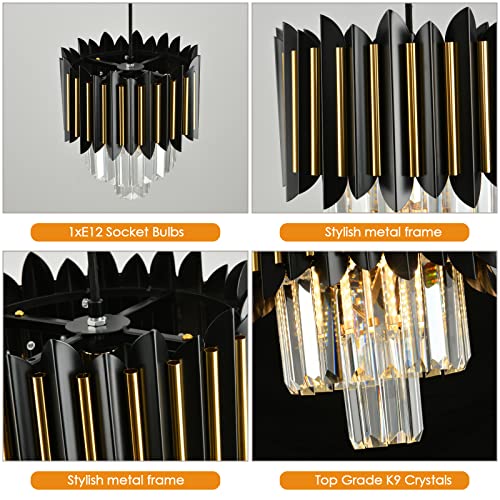 Gold Pendant Light Fixtures Dining Room Chandelier 1-Light Black And Gold Chandelier Modern Small Crystal Pendant Lights Kitchen Island Entryway Foyer Bedroom Round Ceiling Hanging Light Fixtures #TOP4