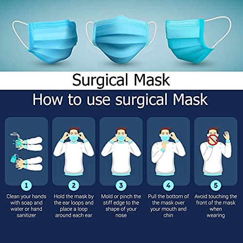 Image of MEELANA Non Woven Fabric 3 Ply Disposable Surgical Mask for Men Women with adjustable nose pin Reusable (Pack of 100) Breathable Masks