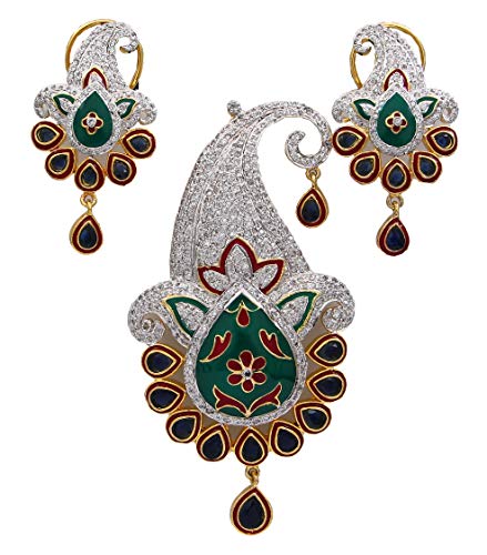 Regalo para esposa o madre: conjunto tradicional de colgante y pendientes verdes chapados en oro