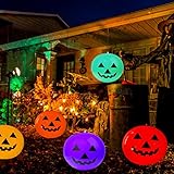👻 [Material de linterna de calabaza de Halloween] Las luces LED de Halloween utilizan tela de poliéster, no tóxica, duradera, ahorra energía, baja temperatura y tiene una larga vida útil. Las luces LED inflables son impermeables, por lo que no tiene que preocuparse de que se rompan, puede guardarlas para reutilizarlas.