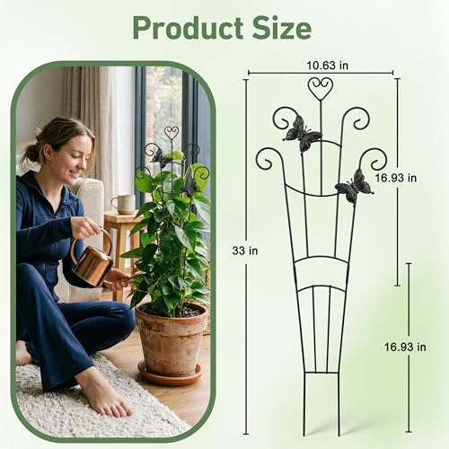 Image of 32.6in Plant Trellis for Climbing Plants Indoor with Butterflies, Expandable Large Metal Trellis for Potted Plants, Heavy-Duty Tall Pothos Plant Climber Support for Ivy Pothos Hoya Monstera, 4P