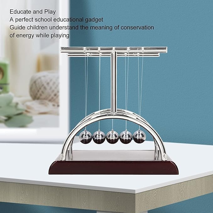 KANVIPRIYA Newton Cradle Pendulum-Metal Perpetual Motion Toy & Swing Balance Collision Ball Figurine with Polished Plastic Base & Nylon Strings for Office Classic Desk Toy 3