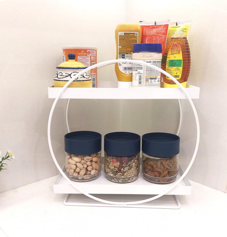 appeasy Metal Kitchen Countertop 2-Tier Seasoning Jar Storage Organizer, Bathroom Countertop Organizer Shelf - White 2