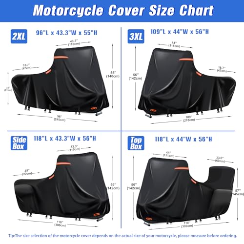 Capa de motocicleta à prova d'água com caixa lateral + superior, capa de motocicleta resistente 600
