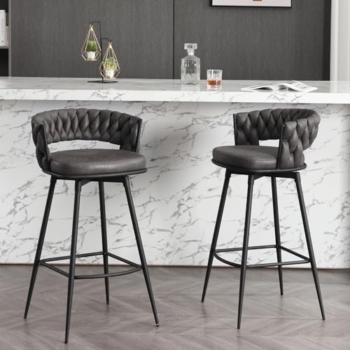 BFZ 26inch Bar Stools Set of 2, Counter Height Bar Stools, 180° Swivel Suede Fabric Stool Chairs