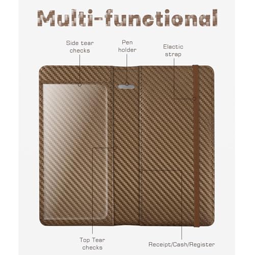 Image of Checkbook Cover for Men Women, Premium Leather Checkbook Holder with RFID Blocking and Built in Clear Plastic Divider for Personal and Business Checks (Brown Carbon)
