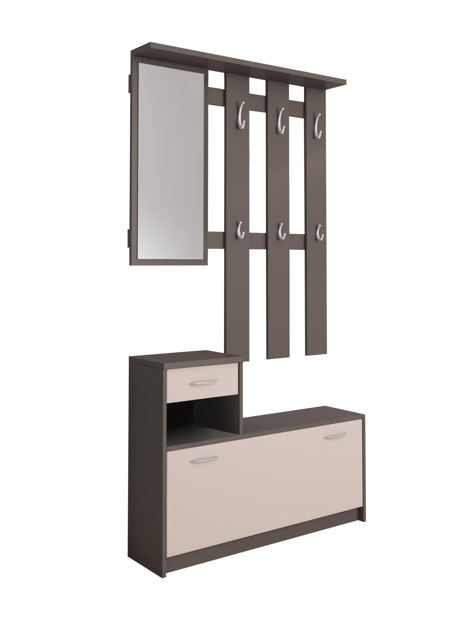 Dmora Mobile da Ingresso Sargassi 25.5x100x190h cm Beige Specchio Incluso 8 Paia, 2 Ripiani