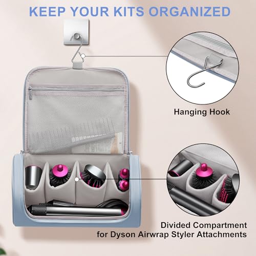 Image of Travel Storage Bag for Dyson Hair Dryer, Travel Case with Hook, Curler and Accessories Organizer, Large-Capacity Case Holder, Portable Carrying Case, Storage Organizer Bag for Women., Blue,