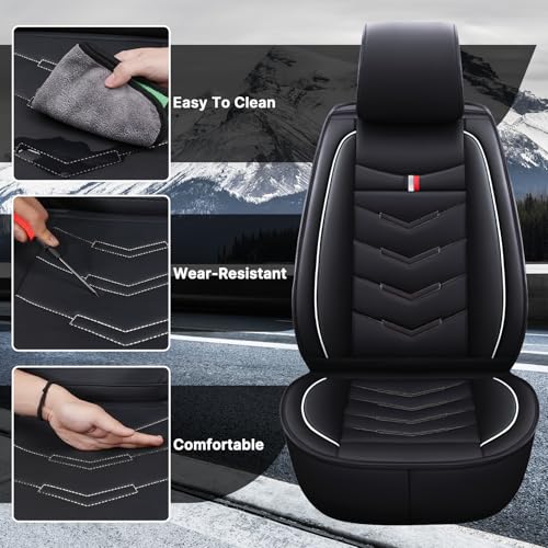 Image of Car Seat Cover 2 Seats for Nissan 370Z 2009-2020, Durable Wear Resistant Waterproof Seat Cover, Breathable No Odor Premium Leather Vehicle Seat Covers.(Standard,Black White)