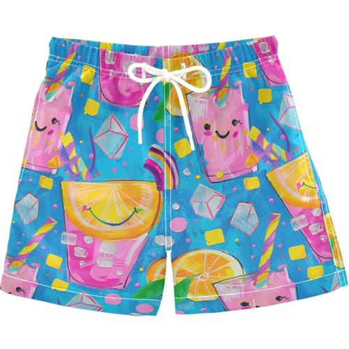 visesunny Summer Boy's Beach Shorts Ice Cube Soda Lemon Quick Dry Swim Trunks Baby Boy Bathing Suit with Pockets 4T