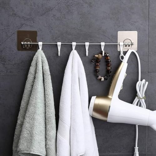 Image of KHEDU FAB 1 Pc's Premium Self Adhesive Kitchen Accessories Items Organizer Rack Stand, Wall Hanging Hooks Strong Without Drilling,Stainless Steel (Pack of 1)