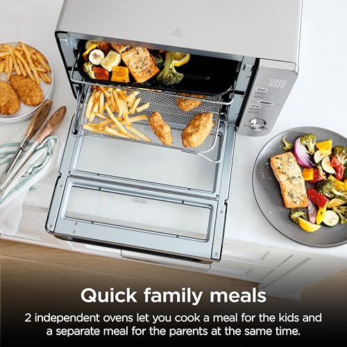 Image of Ninja Air Fryer Toaster Oven Combo | Double Stack XL | 12-in-1 | Fits 4.5 lb Chicken & 6lbs of Wings | Smart Finish Cook 2 Different Meals at Same Time | Countertop Oven | Stainless Steel | DCT601
